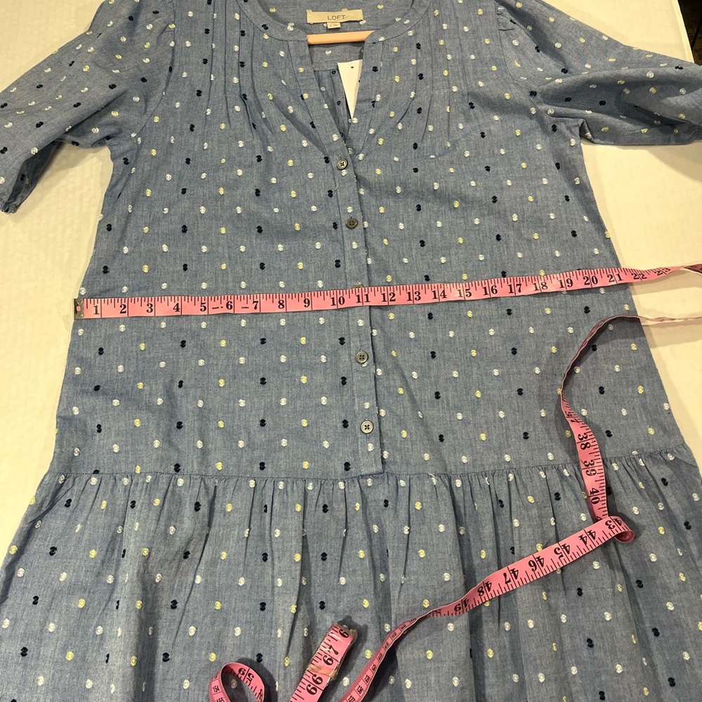 LOFT CLIP CHAMBRAY TIERED SWING DRESS NEW WITH TAG (a310) - Picture 3 of 14